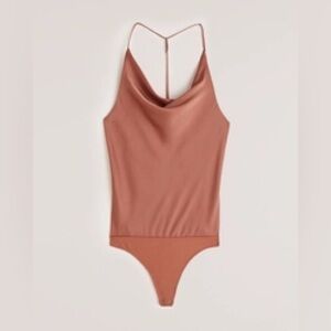 NWT Abercrombie, Satin Cowlneck T-Strap Back Bodysuit, terracotta red, S